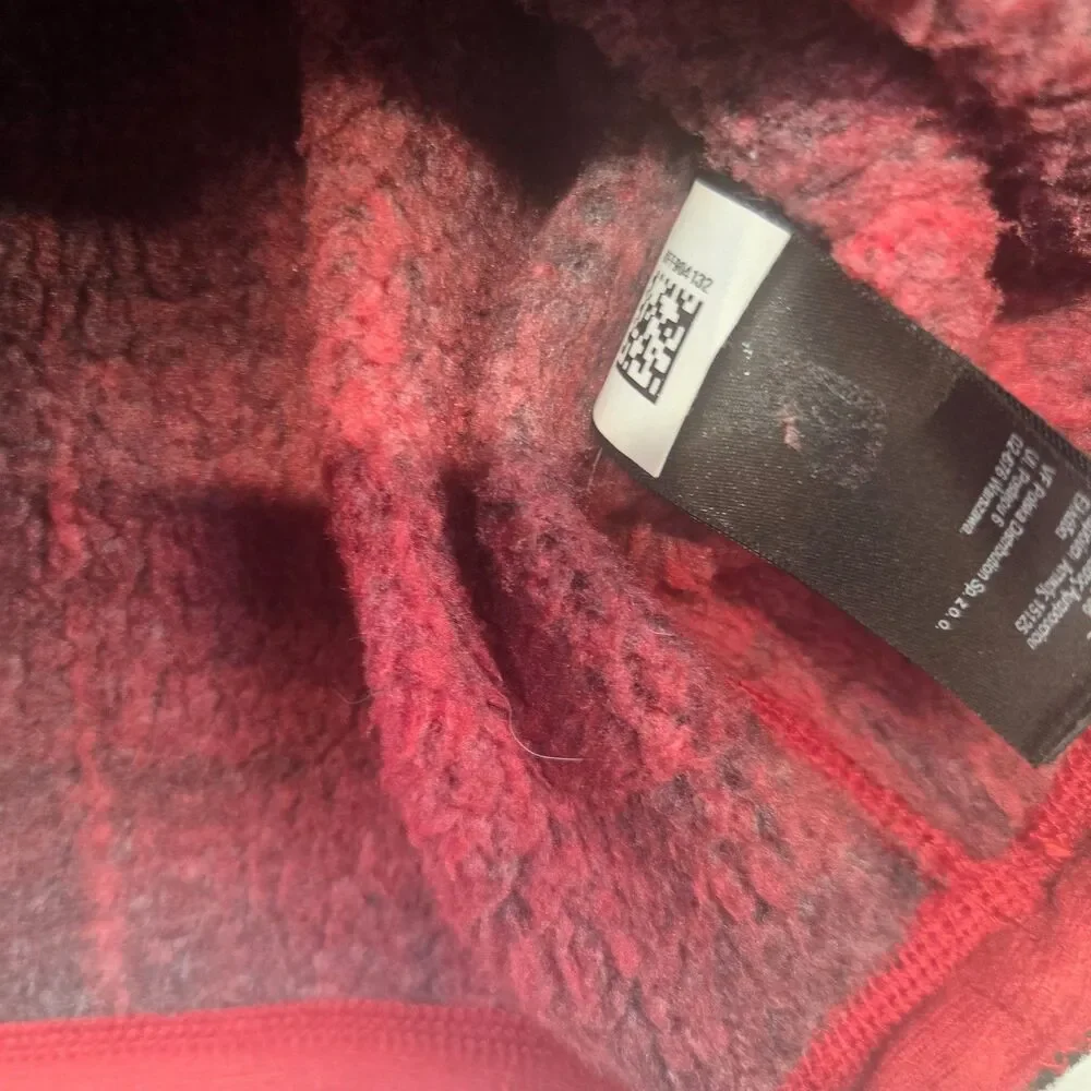 The North Face Plaid Quarter Zip Fleece Pullover Jacket Red Black Mens Small